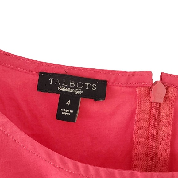 Talbots Dress Size 4 Pink Coral Short Sleeve Cotton Unlined Bow Business Casual - Picture 4 of 8